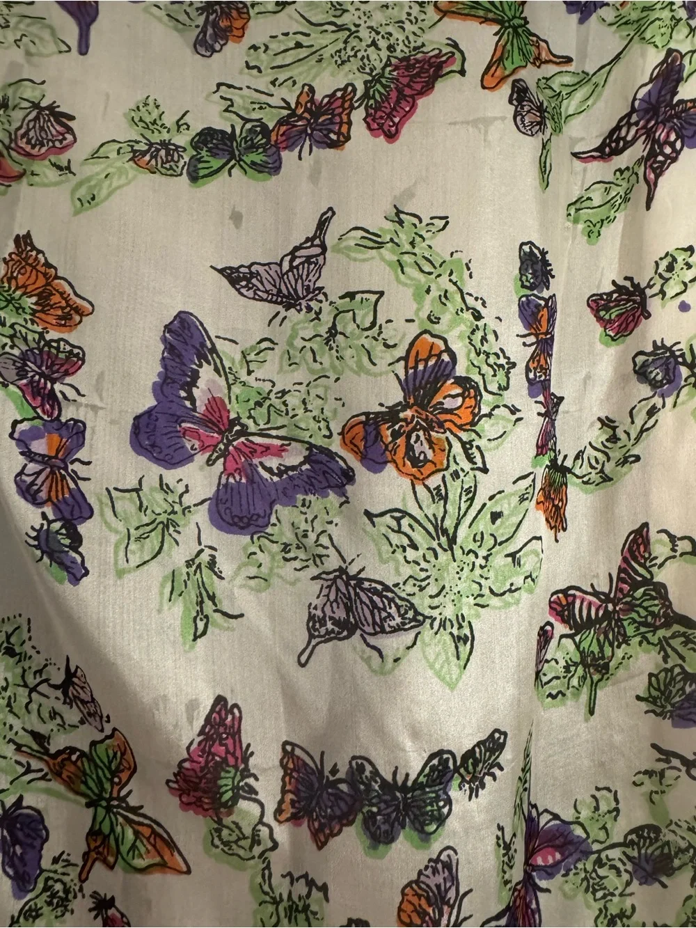 Vintage Butterfly & Botanical Foliage Silk Purple & White Scarf Made